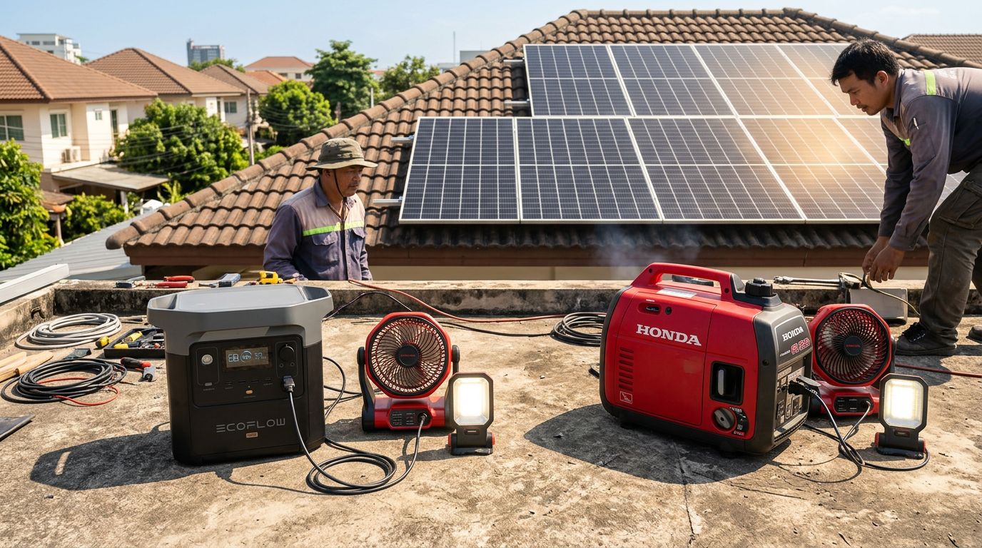 เครื่องปั่นไฟโซล่าเซลล์ (Portable Power Station) กับเครื่องปั่นไฟน้ำมัน ตัวไหนคุ้มกว่าเวลาไฟดับฉุกเฉิน