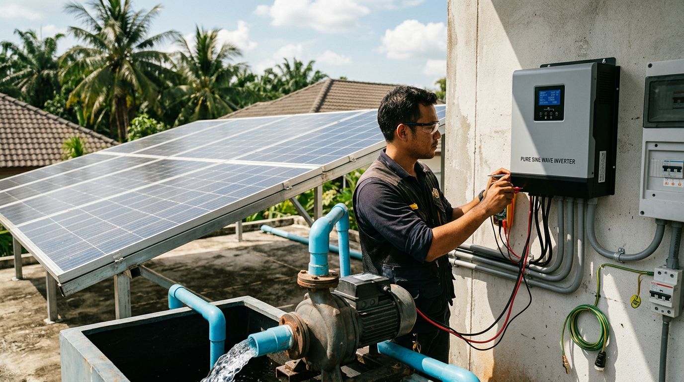 Pure Sine Wave vs Modified Sine Wave อินเวอร์เตอร์ off-grid แบบไหนให้ปั๊มน้ำหอยโข่งทำงานได้จริงโดยไม่สะดุดและไม่ไหม้